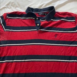 Red white and blue striped Nautica collar shirt